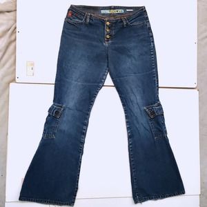 Vtg 90s Y2K Mudd High Rise Cargo Flare Jeans sz 13